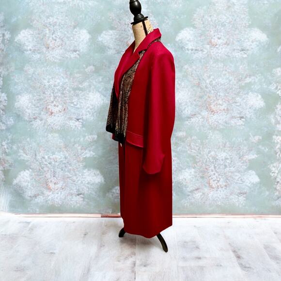 Red Wool Chesterfield Coat w Scarf-JG Hook-Size 14-Long-Winter-Single Breasted - Picture 4 of 11